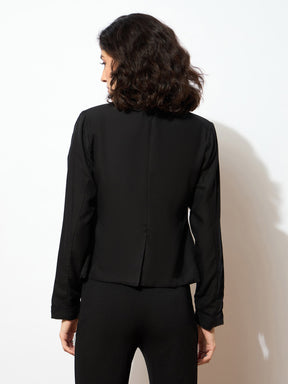 Black Rayon Tencil Notched Collar Blazer-SASSAFRAS