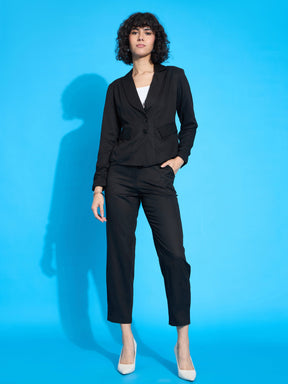 Black Rayon Tencil Blazer With Pants -SASSAFRAS worklyf