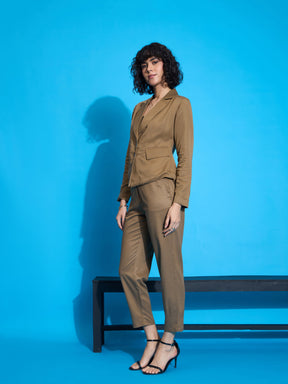 Brown Rayon Tencil Blazer With Pants -SASSAFRAS worklyf