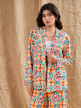 Yellow Geometrical Printed Shawl Collar Blazer -SASSAFRAS