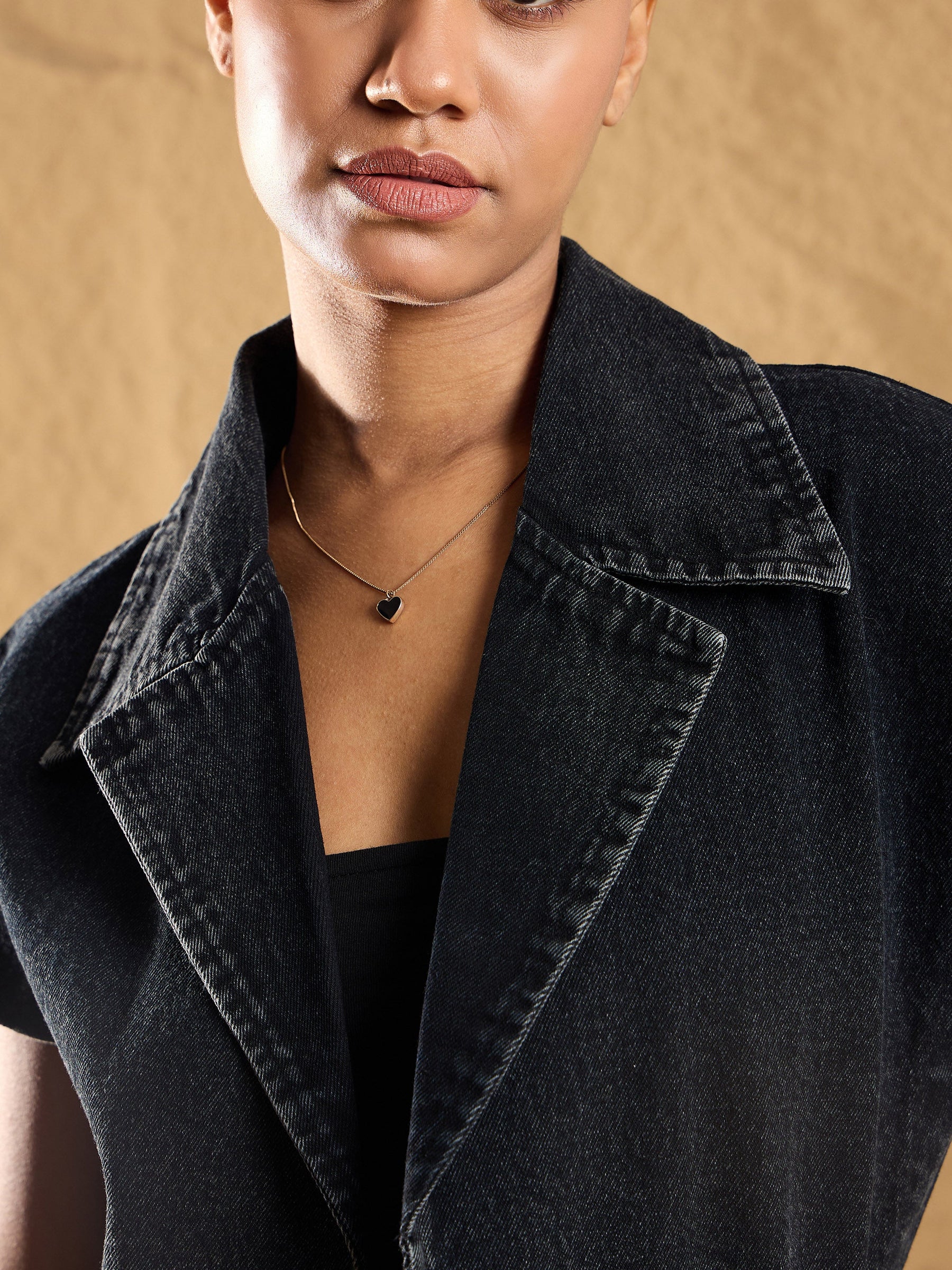 Black Denim Washed Front Open Crop Gilet-SASSAFRAS