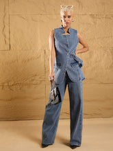 Blue Wash Denim Eyelet Jacket With Straight Fit Jeans-SASSAFRAS