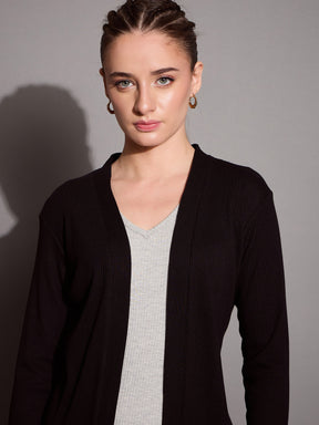 Black Rib Full Sleeves Shrug-SASSAFRAS BASICS