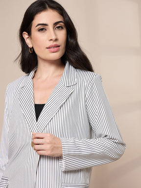 White Striped Front Button Blazer-SASSAFRAS worklyf