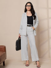 White Striped Front Button Blazer With Straight Pants-SASSAFRAS worklyf