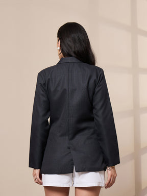 Grey Double-Breasted Check Blazer-SASSAFRAS worklyf