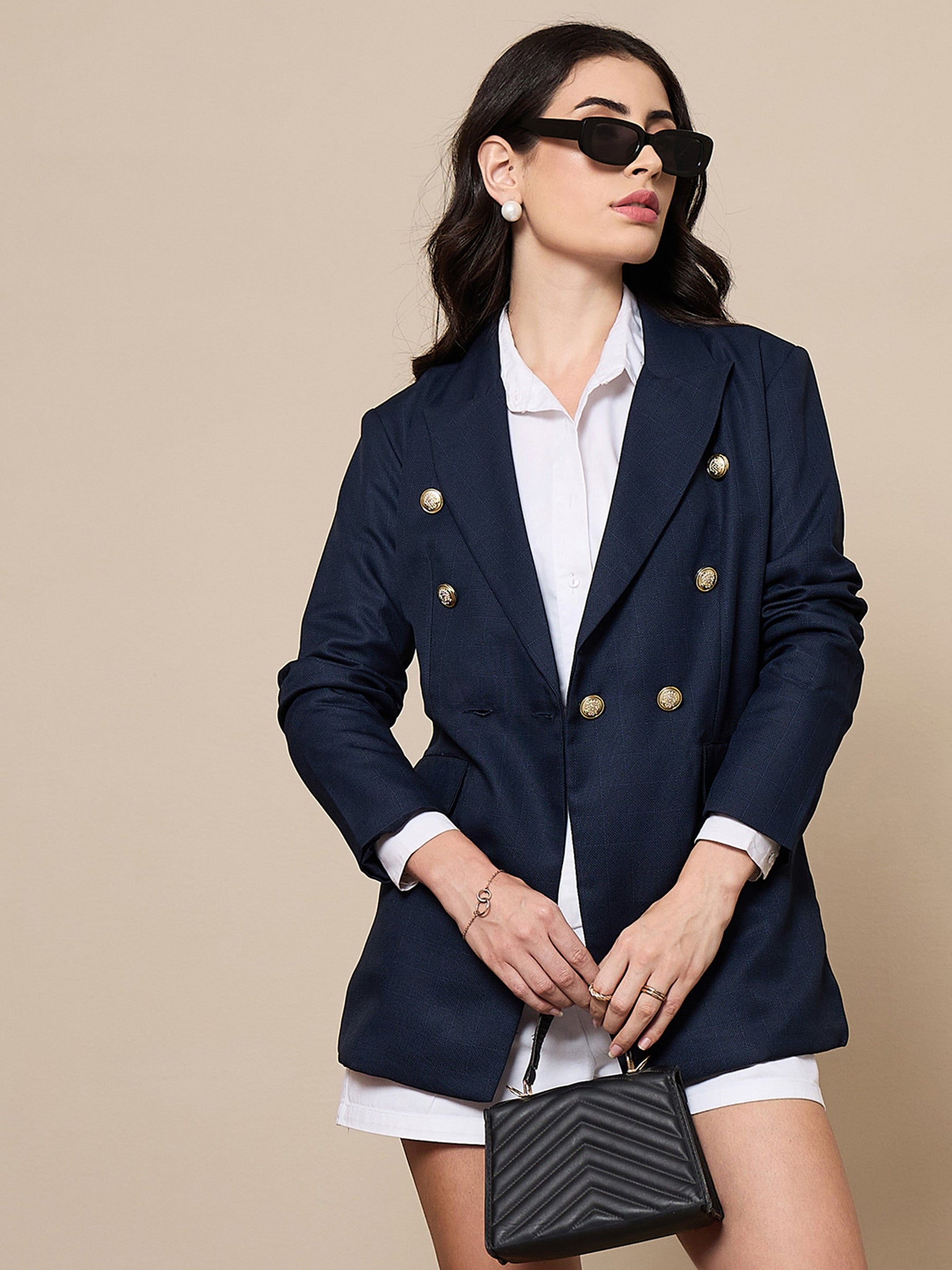 Navy check blazer womens best sale