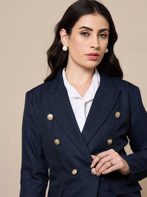 Navy Double-Breasted Check Blazer-SASSAFRAS worklyf