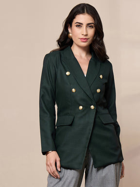 Green Double-Breasted Check Blazer-SASSAFRAS worklyf