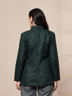 Green Double-Breasted Check Blazer-SASSAFRAS worklyf