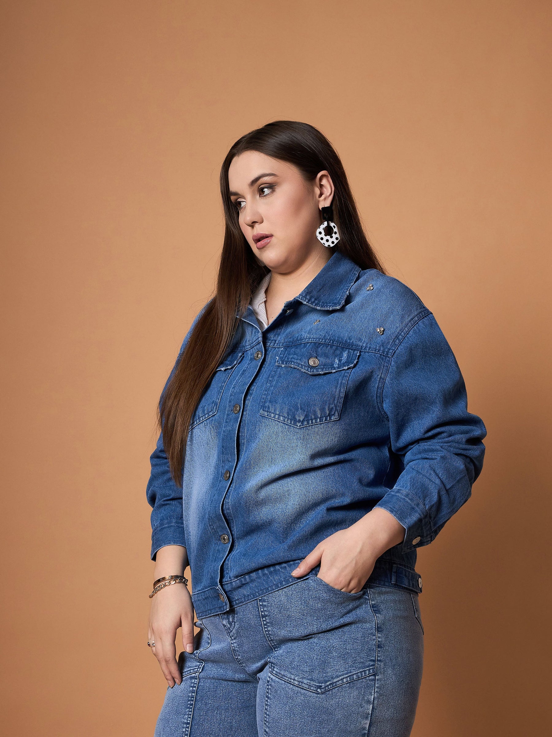 Navy Wash Denim Jacket -SASSAFRAS Curve