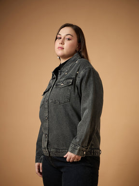 Black Wash Denim Jacket -SASSAFRAS Curve