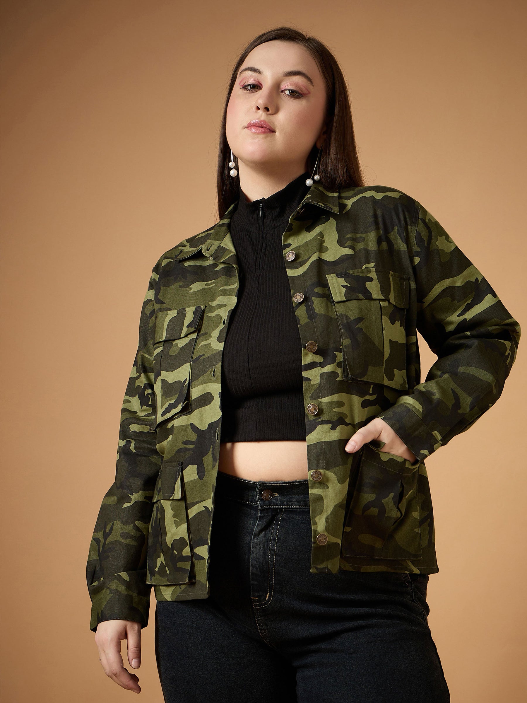 Twill Camouflage Multi Pocket Jacket-SASSAFRAS Curve