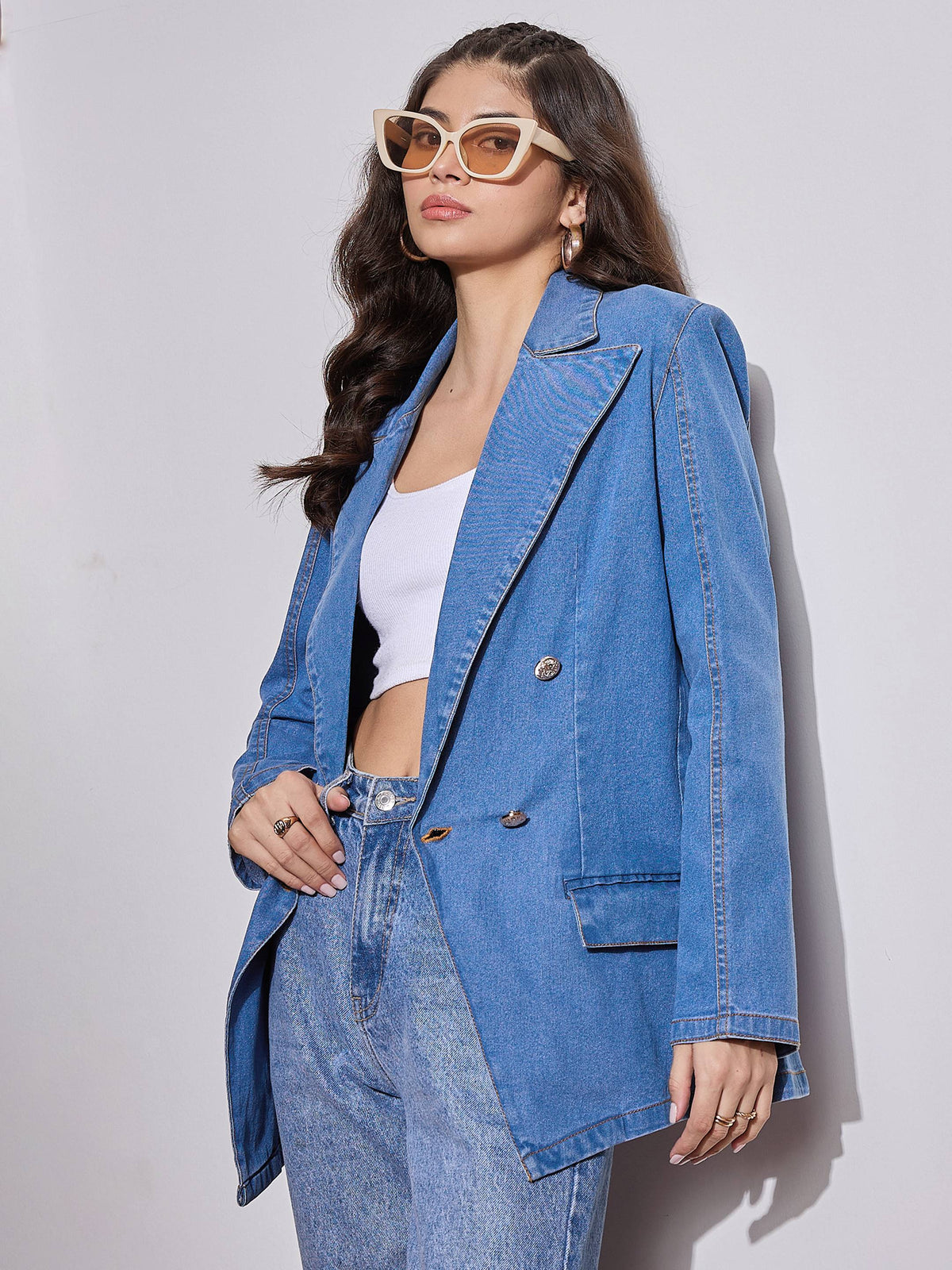 Blue Notch Collar Full Sleeve Blazer -SASSAFRAS