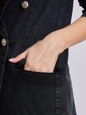 Black Washed Notch Collar Full Sleeve Blazer -SASSAFRAS