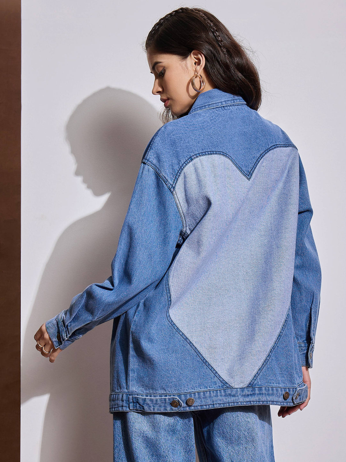 Blue Washed Denim Back Heart Patch Shacket-SASSAFRAS