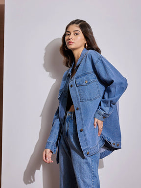 Blue Washed Denim Back Heart Patch Shacket-SASSAFRAS