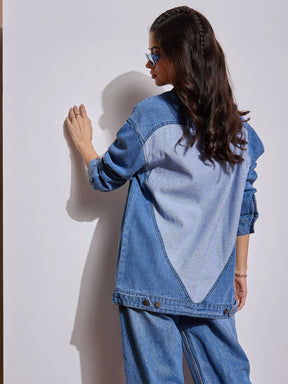 Blue Washed Denim Back Heart Patch Shacket-SASSAFRAS