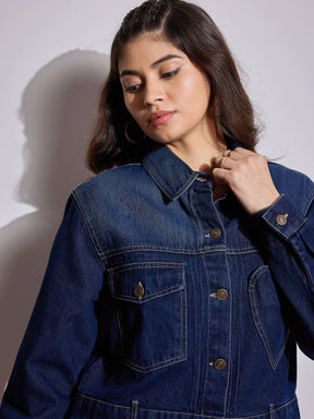 Blue Denim Heart Pockets Crop Jacket-SASSAFRAS