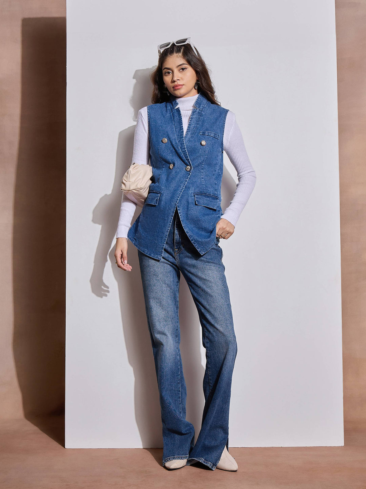 Blue Denim Flap Pocket Sleeveless Jacket -SASSAFRAS