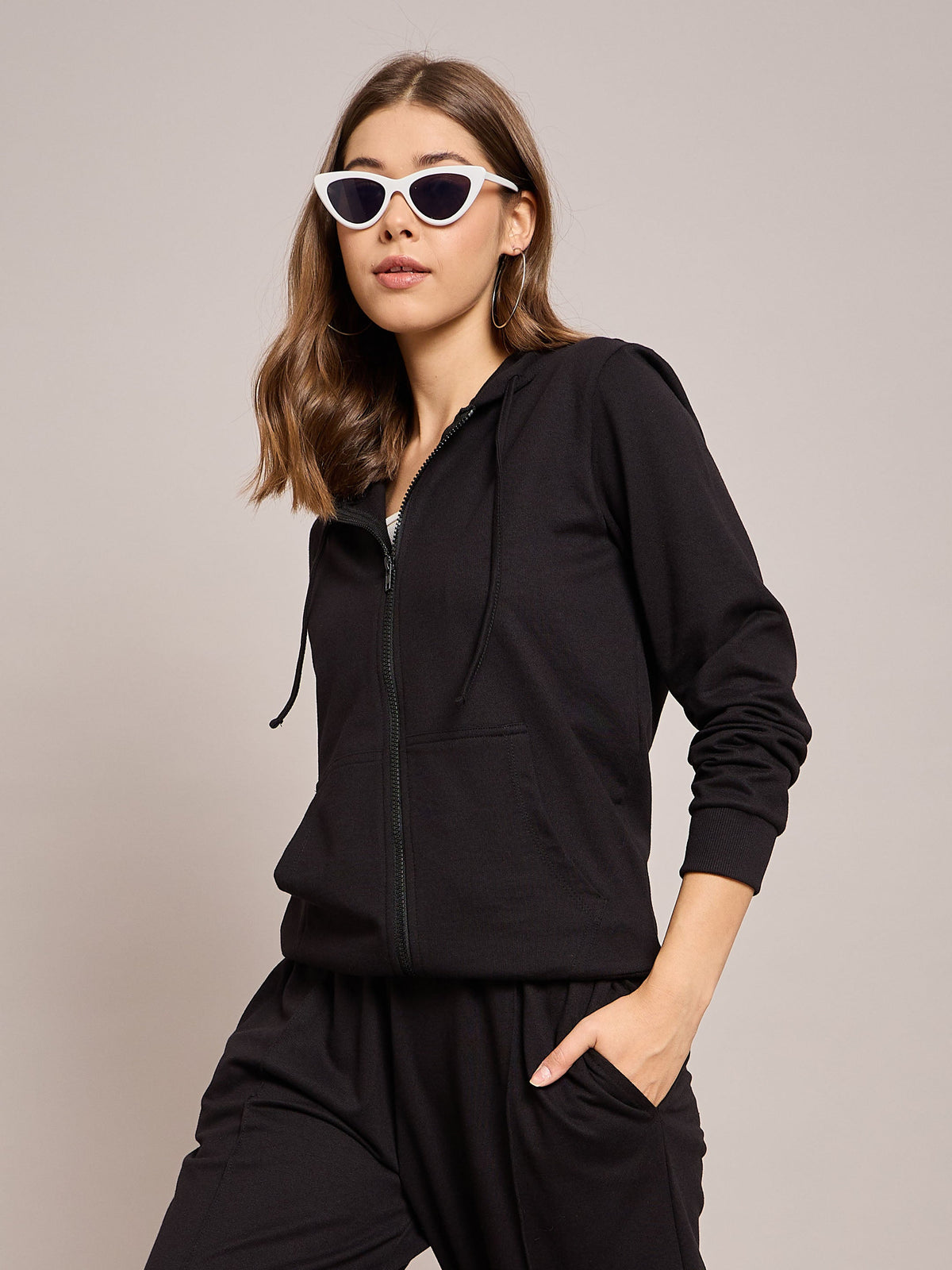 Black Terry Hoodie Jacket-SASSAFRAS BASICS