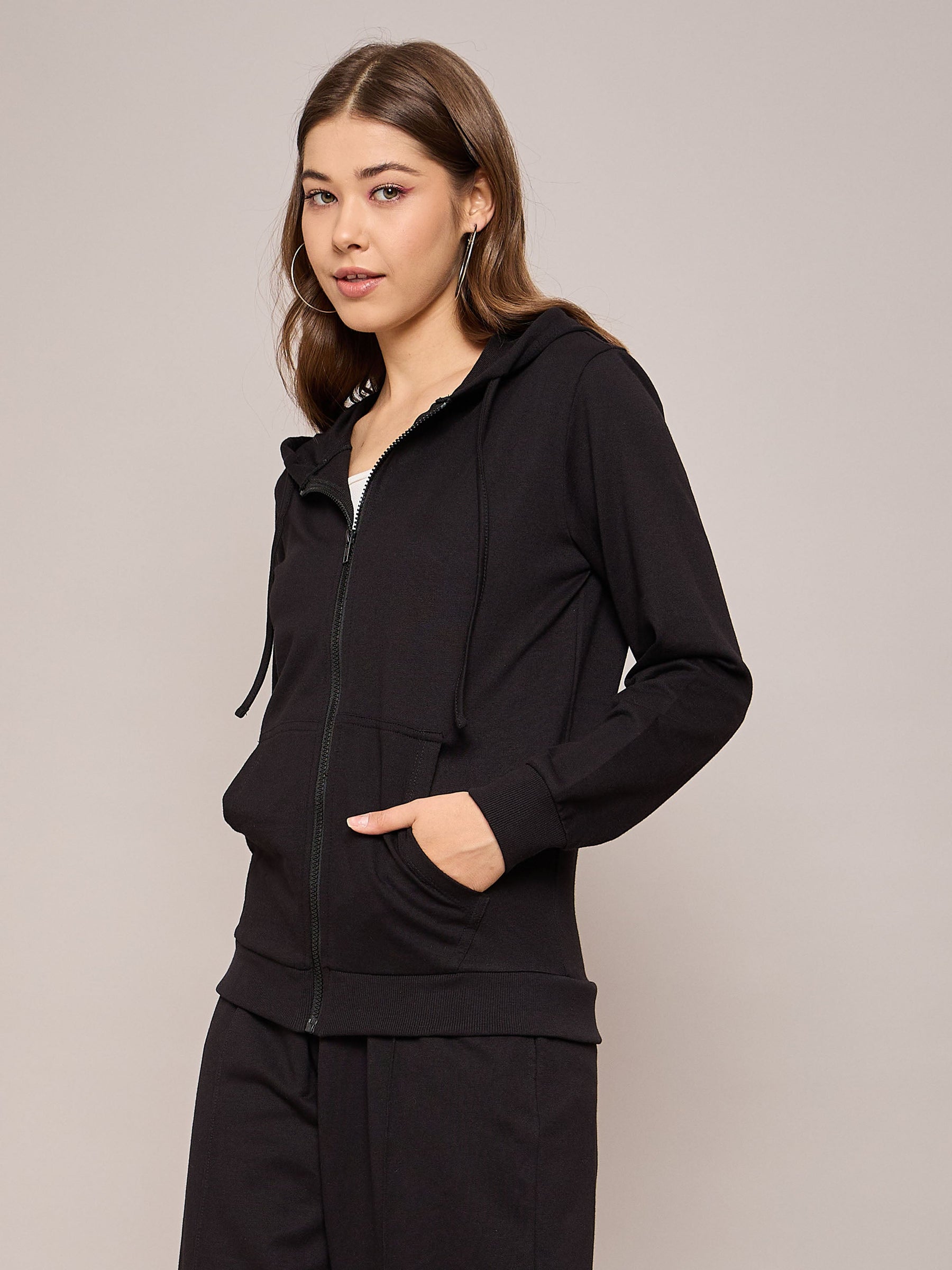 Black Terry Hoodie Jacket-SASSAFRAS BASICS