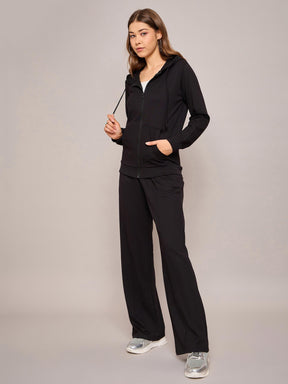 Black Terry Hoodie Jacket With Track Pants-SASSAFRAS BASICS