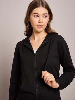 Black Terry Hoodie Jacket With Track Pants-SASSAFRAS BASICS
