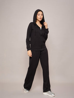 Black Terry Hoodie Jacket With Track Pants-SASSAFRAS BASICS