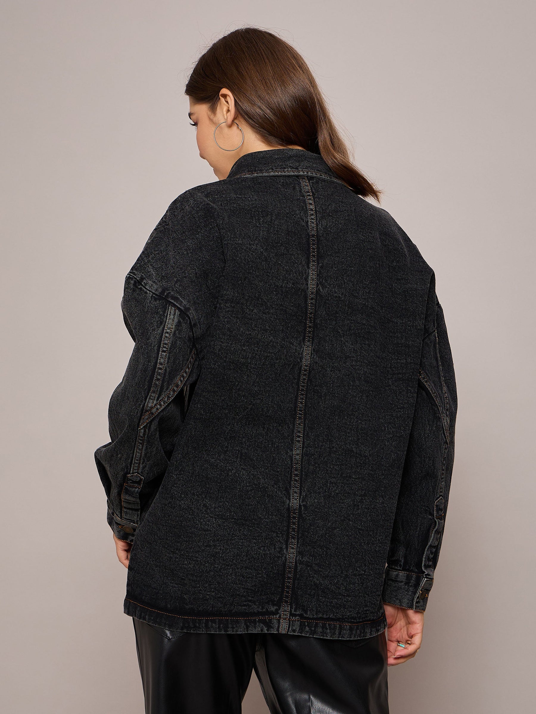 Black Denim Oversized Jacket-SASSAFRAS BASICS