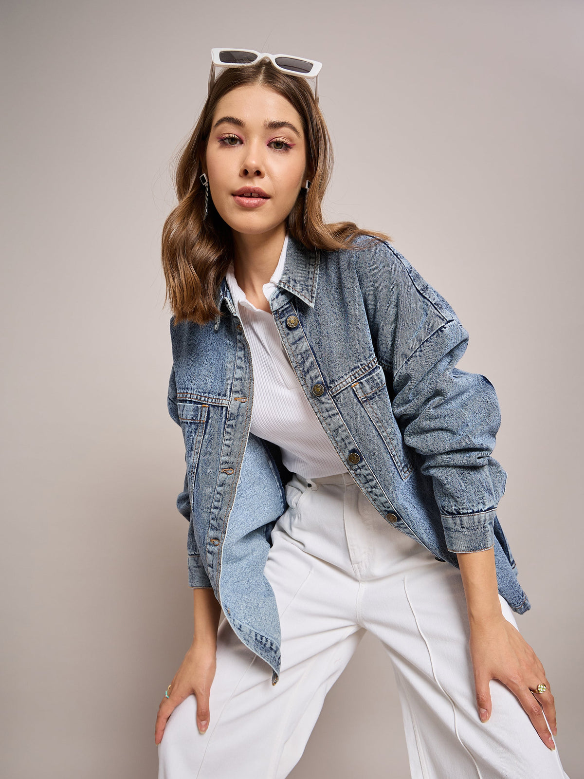 Blue Denim Oversized Jacket-SASSAFRAS BASICS