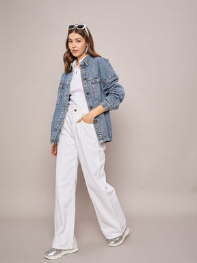 Blue Denim Oversized Jacket-SASSAFRAS BASICS