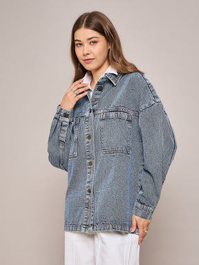 Blue Denim Oversized Jacket-SASSAFRAS BASICS