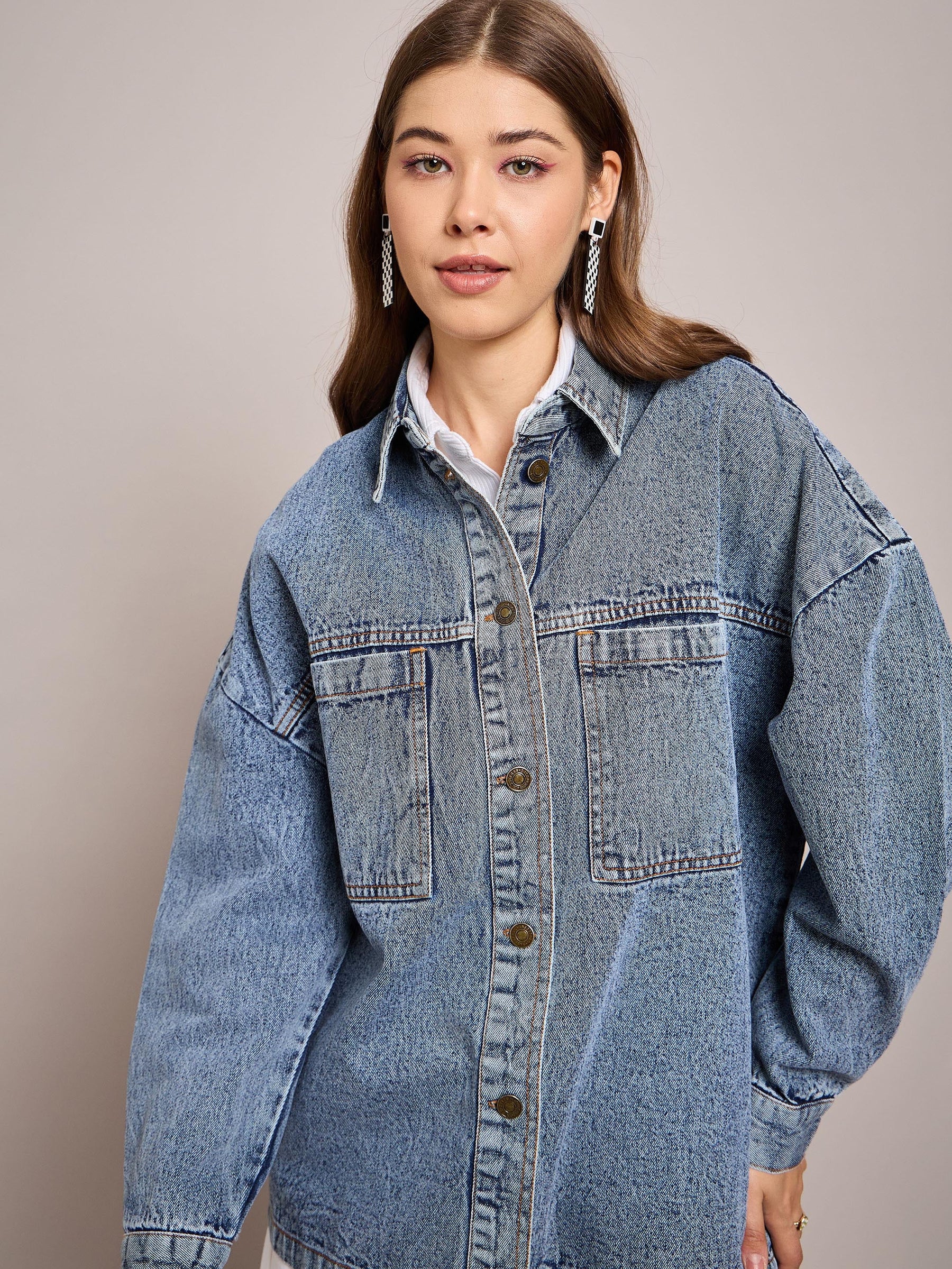 Blue Denim Oversized Jacket-SASSAFRAS BASICS