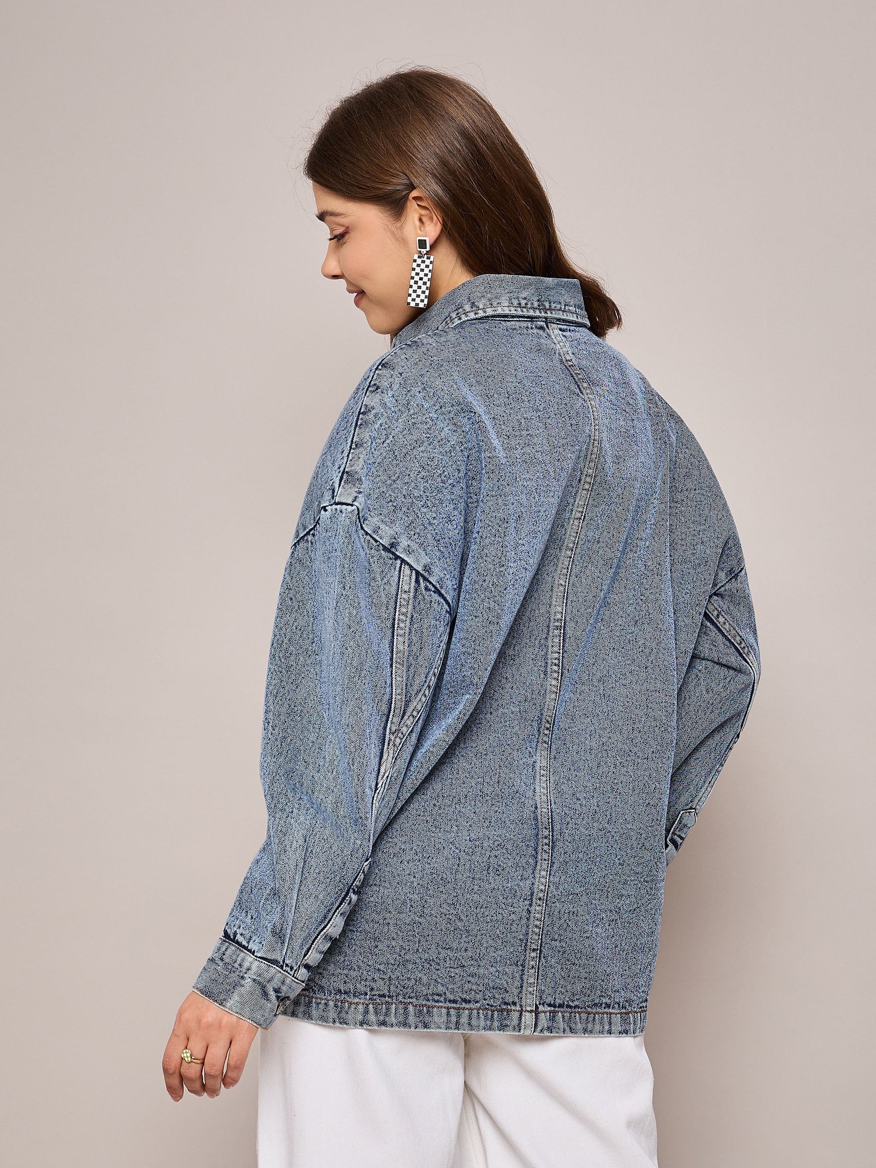 Blue Denim Oversized Jacket-SASSAFRAS BASICS