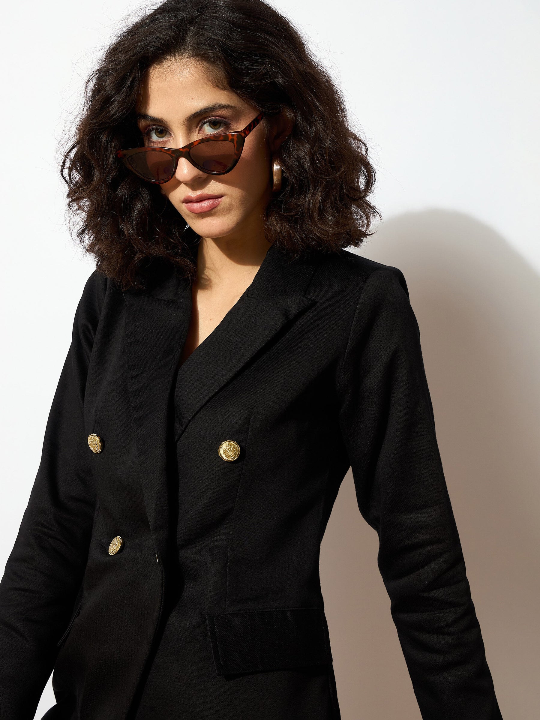 Black Full Sleeves Double Breasted Blazer -SASSAFRAS