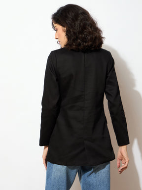 Black Full Sleeves Double Breasted Blazer -SASSAFRAS