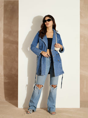 Blue Washed Denim Trench Coat-SASSAFRAS