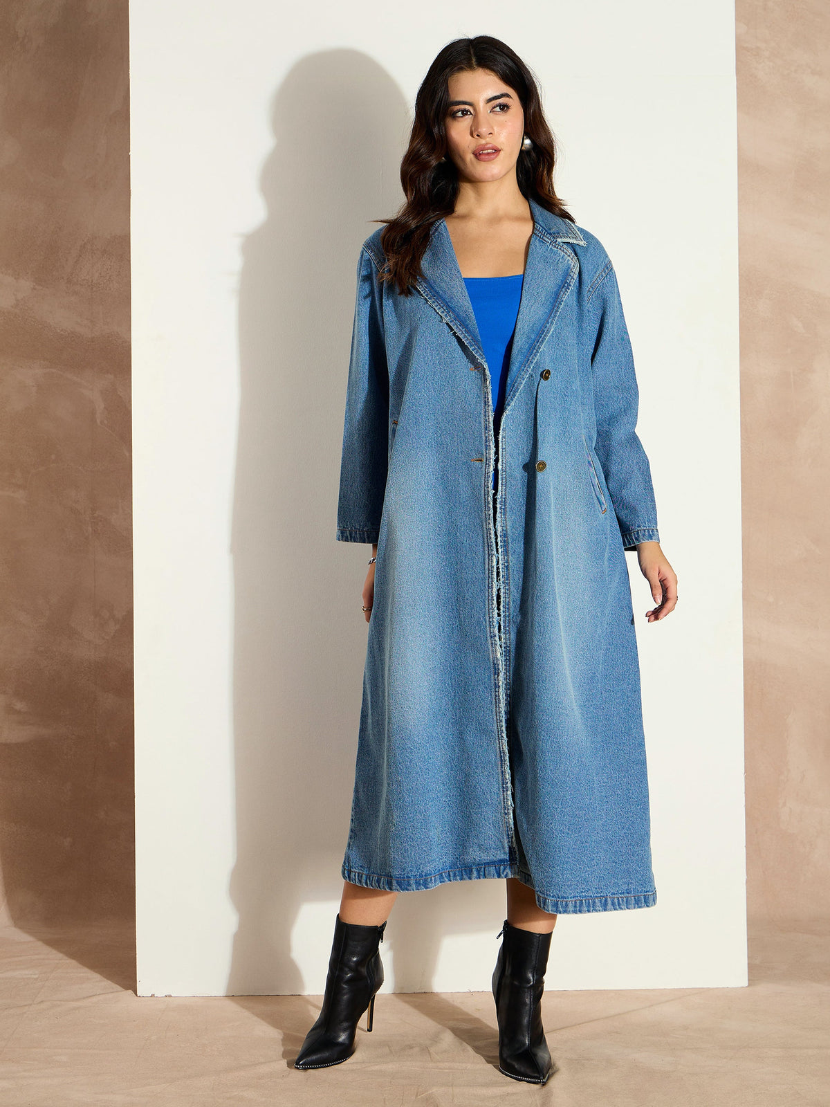 Blue Acid Washed Denim Over Coat-SASSAFRAS