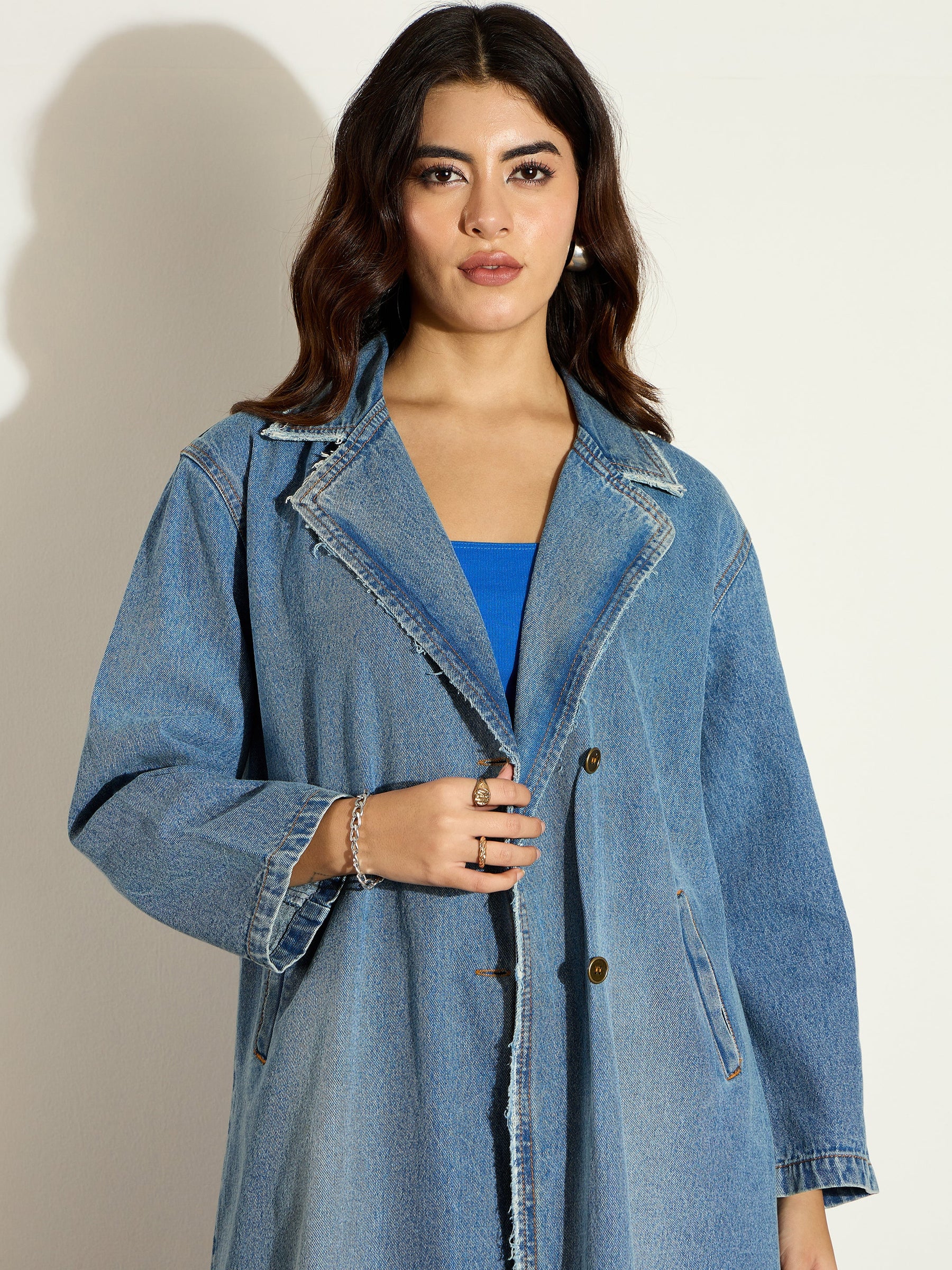 Blue Acid Washed Denim Over Coat-SASSAFRAS