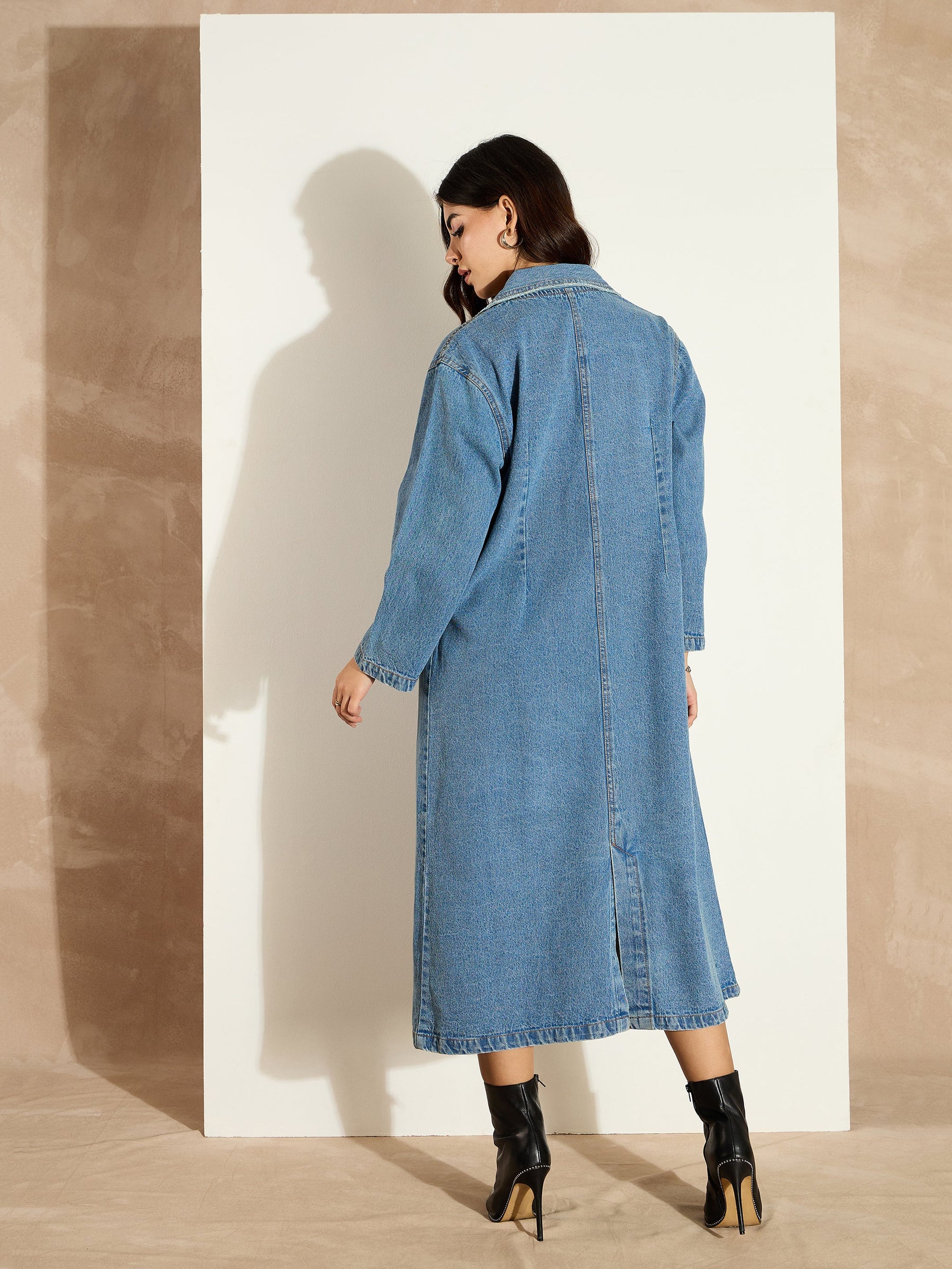 Blue Acid Washed Denim Over Coat-SASSAFRAS