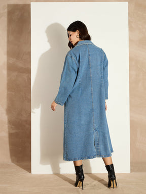 Blue Acid Washed Denim Over Coat-SASSAFRAS