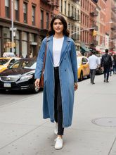 Women Blue Acid Washed Denim Over Coat