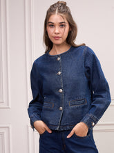 Blue Washed Denim Front Button Jacket-SASSAFRAS