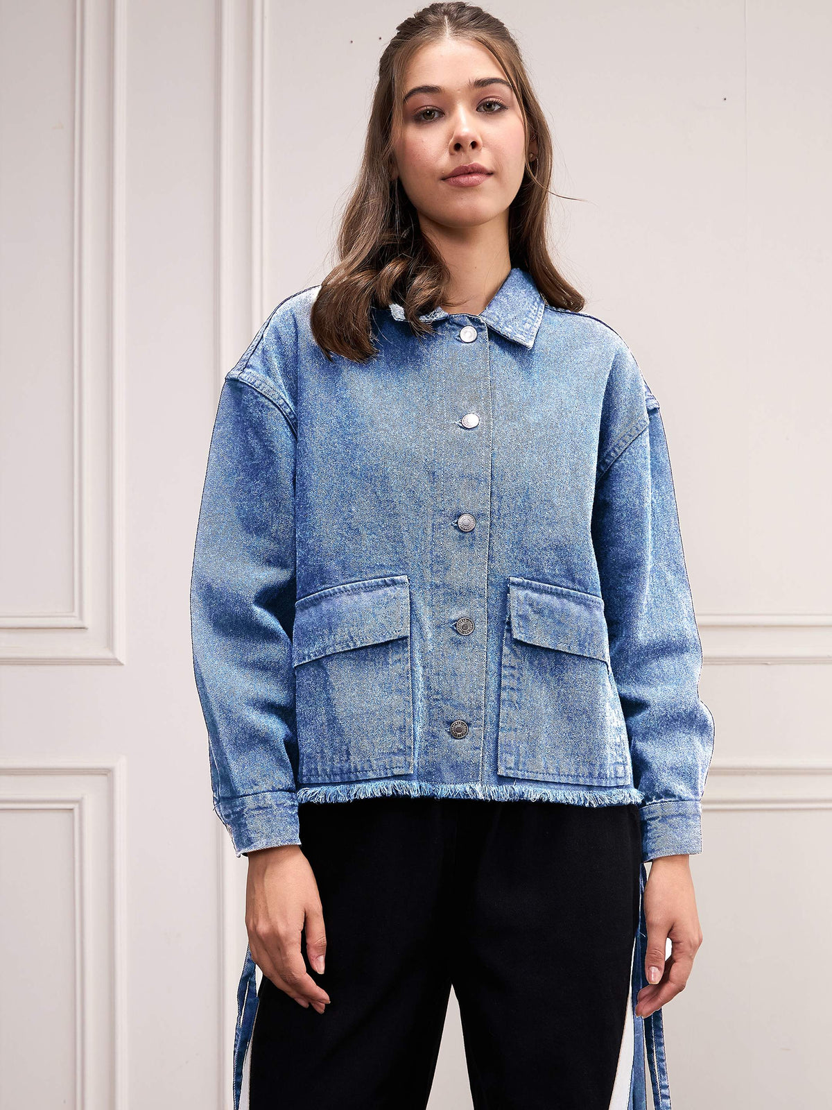 Blue Washed Denim Front Pocket Jacket-SASSAFRAS