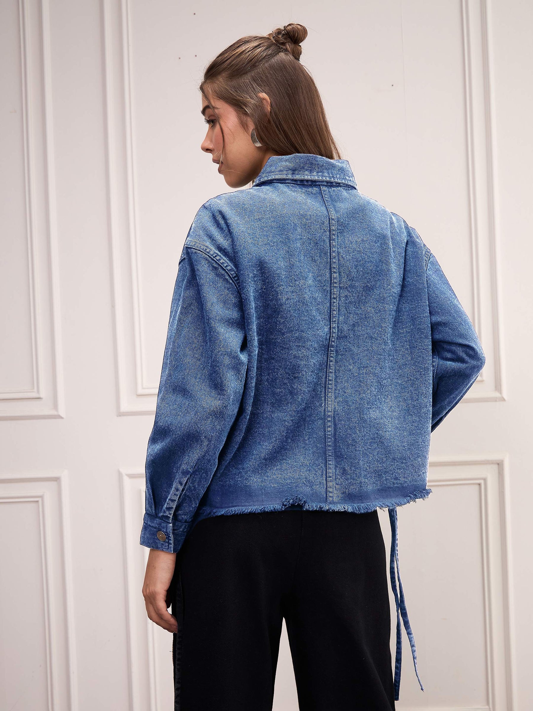 Blue Washed Denim Front Pocket Jacket-SASSAFRAS