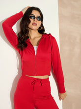 Red Terry Front Zipper Crop Jacket-SASSAFRAS