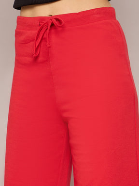 Red Terry Front Zipper Crop Jacket With Terry Pants-SASSAFRAS BASICS