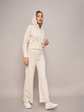 Off-White Terry Front Zipper Crop Jacket With Terry Pants-SASSAFRAS BASICS