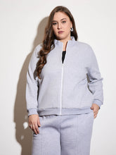 Grey Melange Front Open Zipper Jacket-SASSAFRAS Curve